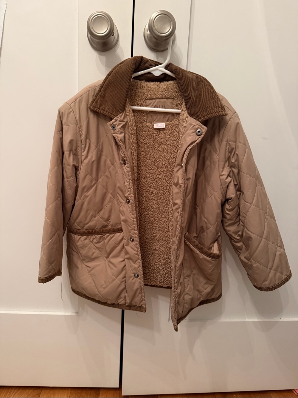 ZARA boys Quilted barn Sherpa with Corduroy Collar. Brown size 5/6